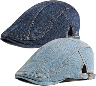 2 Pack Mens Denim Cotton Newsboy Cap Ivy Gatsby Driving Hunting Cabbie Hats