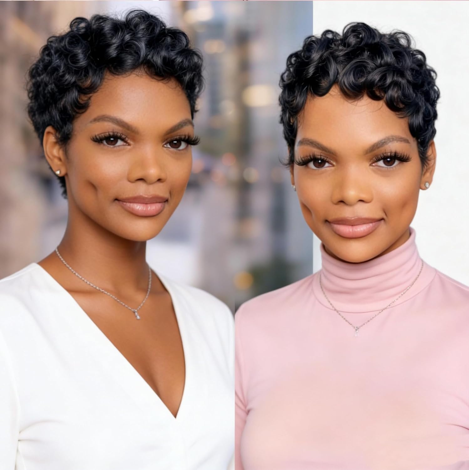 VCK Short Human Hair Wigs for Black Women Short Curly Human Hair Wigs Pixie Cut Wigs for Women Black Wigs Brazilian Remy Human Hair Glueless Full Machine Made Natural Black Color