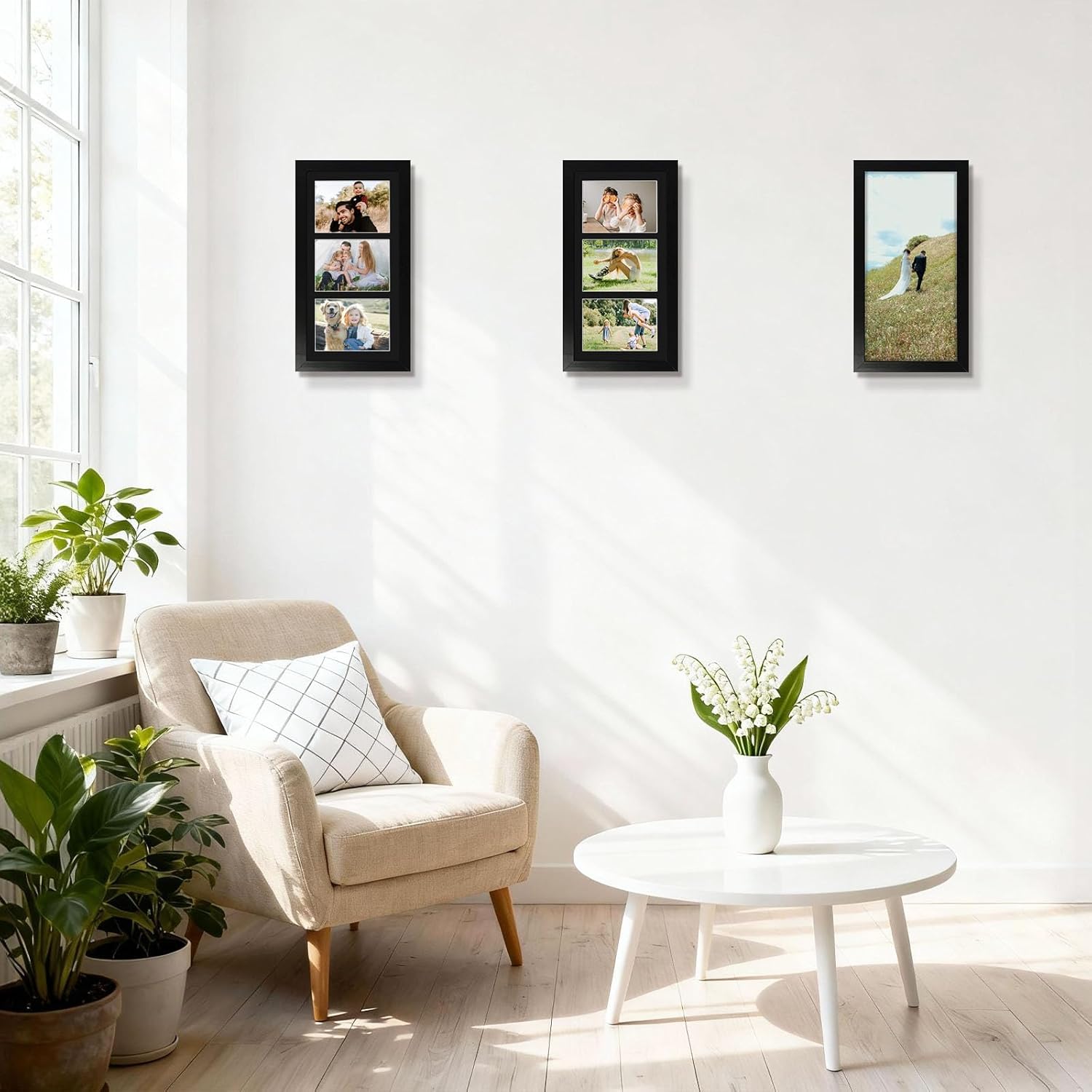 Golden State Art 7x14 Wood Frame for Three 4x6 Picture - Black with 3-Opening Black Mat Color - Portrait or Landscape Wall Mounting - Sturdy and Easy to Install - Real Glass Front (Black, Wood) - Image 3