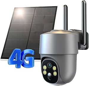 4G LTE Cellular Security Camera Outdoor Solar Camera Wireless, HD Color Night Vision PTZ 360°View,PIR Motion Detection,2-Way Talk,No WiFi Need WiFi Surveillance System,SIM Card Included asin的图片