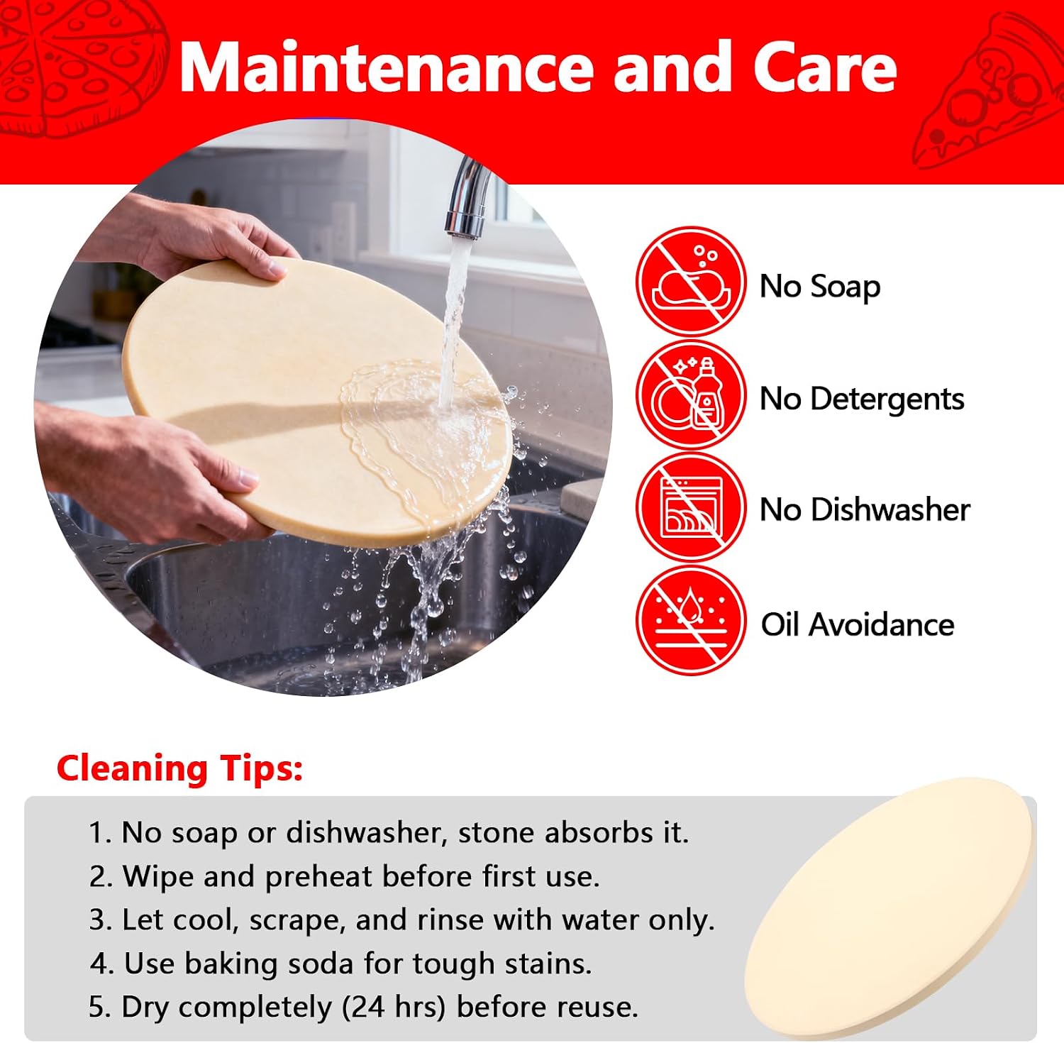 13 Inch Pizza Stone for Oven & Grill, Round Baking Stone for Crispy Crust Pizza, Bread & Baking, Durable Heat Resistant Pizza Stone, Even Heat Distribution for Homemade Pizza