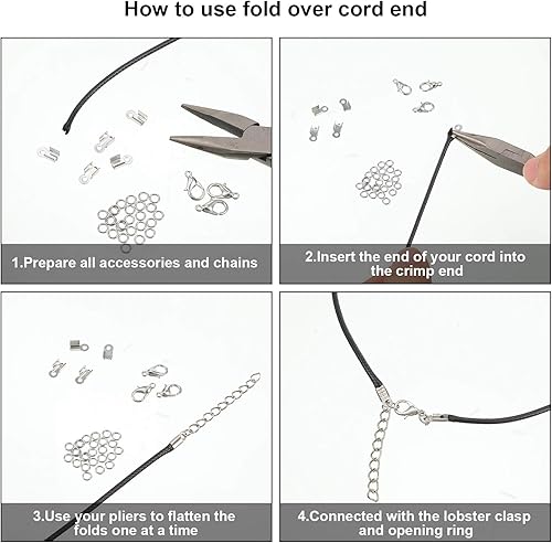 Miniatura 5 de 1000 puntas de cordón plegables de cuero para engarzar, puntas de cierre de cinta, tapas de joyería para fabricación de joyas, 0.14 x 0.35 pulgadas,