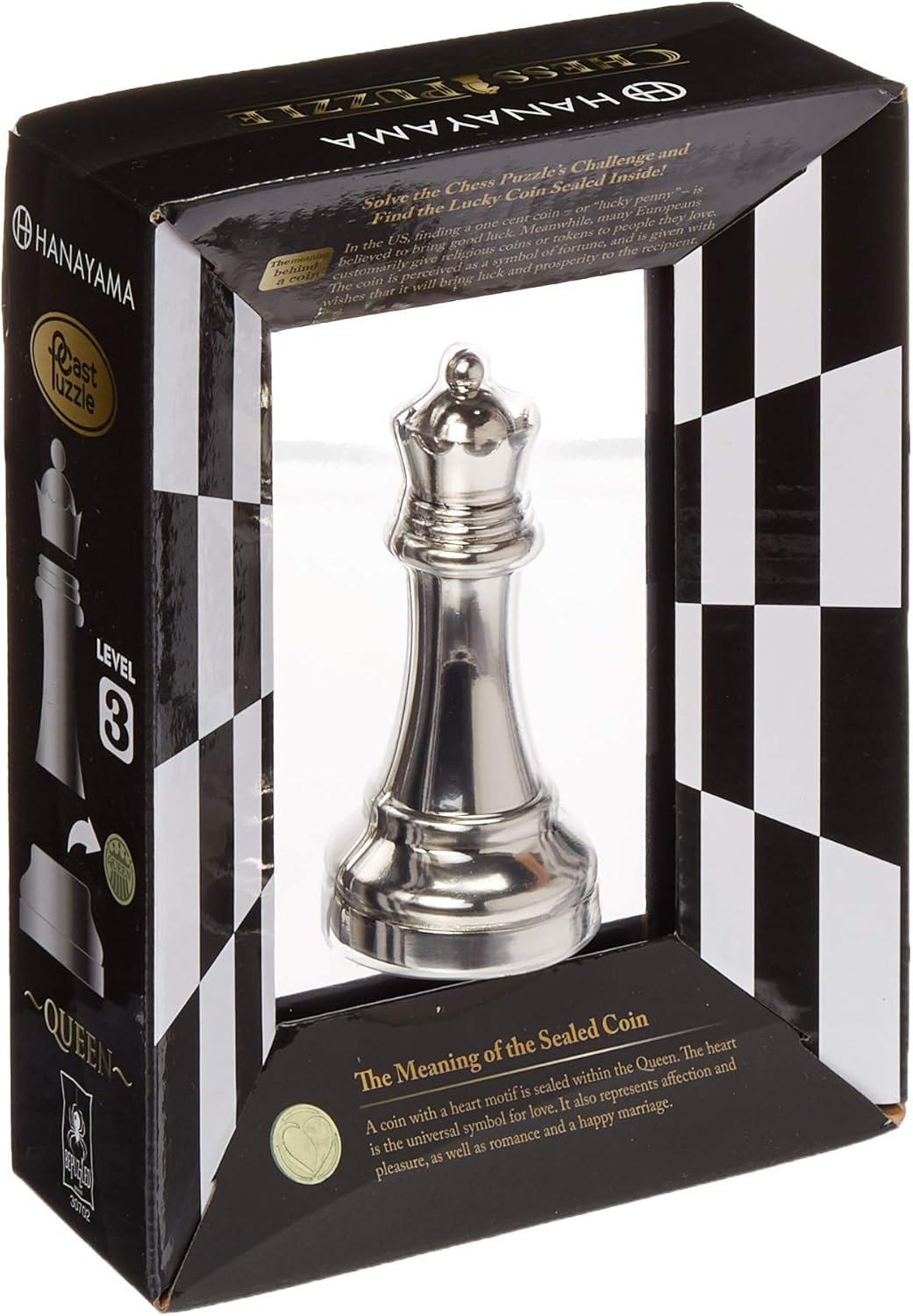 BePuzzled Hanayama Metal Cast Queen Chesspiece Puzzle Find Lucky Coins, Advanced Challenging Brain Teaser Game for Kids Age 8 & Above (Level 3)