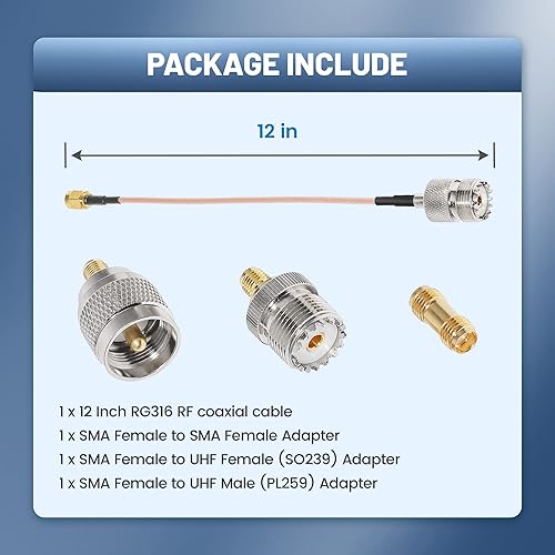 Miniatura 7 de Anina Cable coaxial RG316 RF SMA a UHF SO239 PL259 Cable de extensión de 12 pulgadas con 3 piezas Kit de adaptadores para antena de radio de jamón