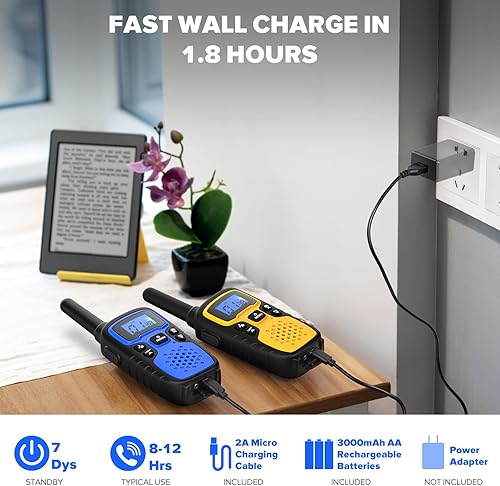 Miniatura 6 de Wishouse Walkie Talkies para niños y adultos, radios recargables de 2 vías, regalo, accesorios de senderismo, equipo de campamento con lámpara,