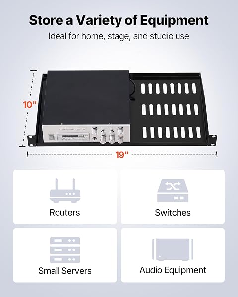 VEVOR 1U Server-Rack-Regal, 4 STK., 22,68 kg, belüfteter Ausleger, Wandmontage oder Rack-Montage-Regal mit Ablage, 254 mm Tiefe, Gute Luftzirkulation für 482 mm-Schrank-Computernetzwerkausrüstung - 5