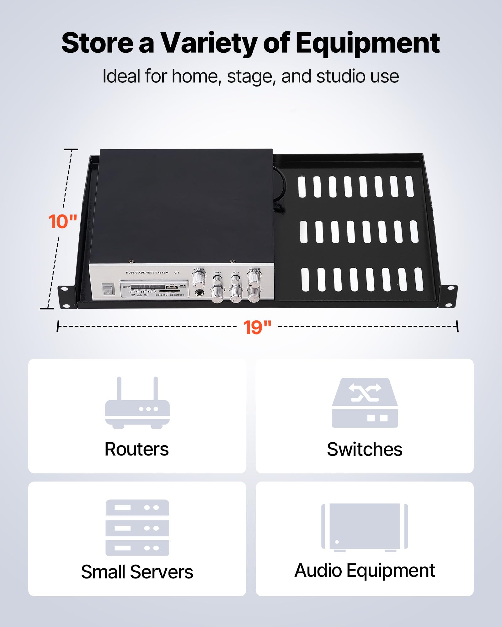 VEVOR 1U Server-Rack-Regal 4 STK. 22,68 kg belüfteter Ausleger Wandmontage 254 mm Tiefe 482 mm