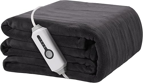 Electric Heated Blanket 50"x60" Throw Size, Soft Coral Fleece with 4 Heating Levels and 3 Hours Auto-Off, Machine Washable, Cozy Plush Fabric for Home, Dark Gray