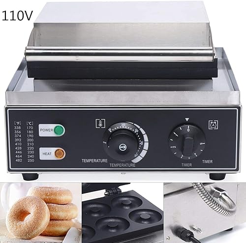 Miniatura 10 de Máquina comercial de donas de gofres con 12 agujeros, 110 V, 1500 W, calefacción de doble cara a 122.0-572.0 F para donas eléctricas,