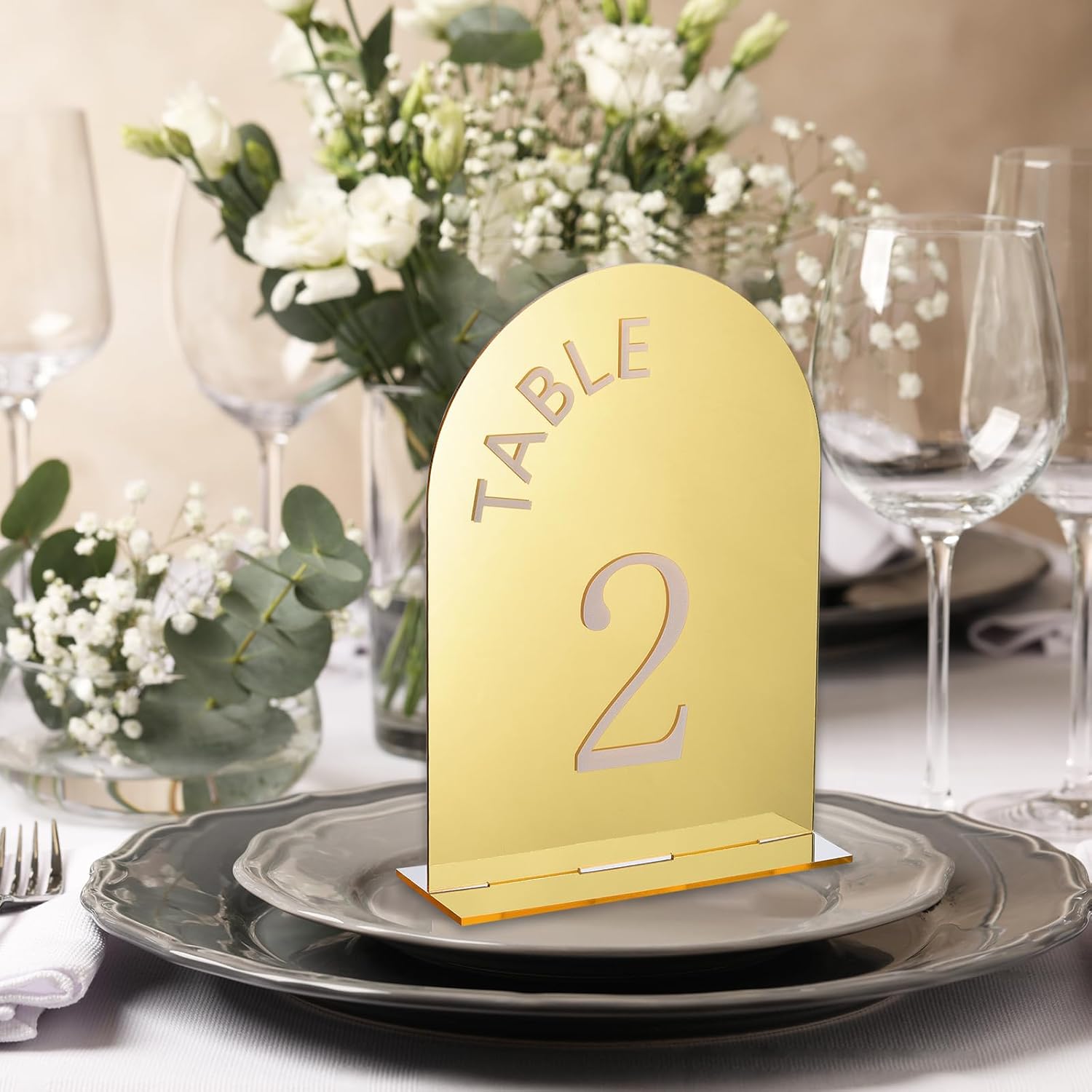 uxcell 20pcs 4.8 x 7 Inch Gold Arch Acrylic Sign with Stand, Acrylic Arch Table Number Holders for Wedding Table Centerpiece Decoration（Number 1-20）