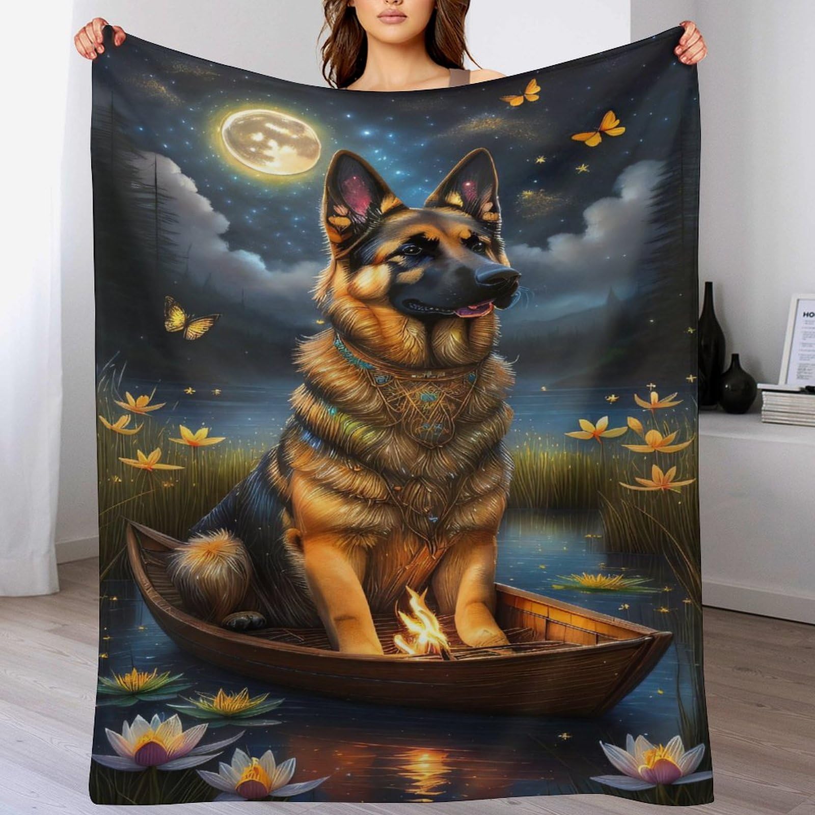 Couverture canapé berger allemand chaude et ultra moelleuse en flannel pour hiver et bureau