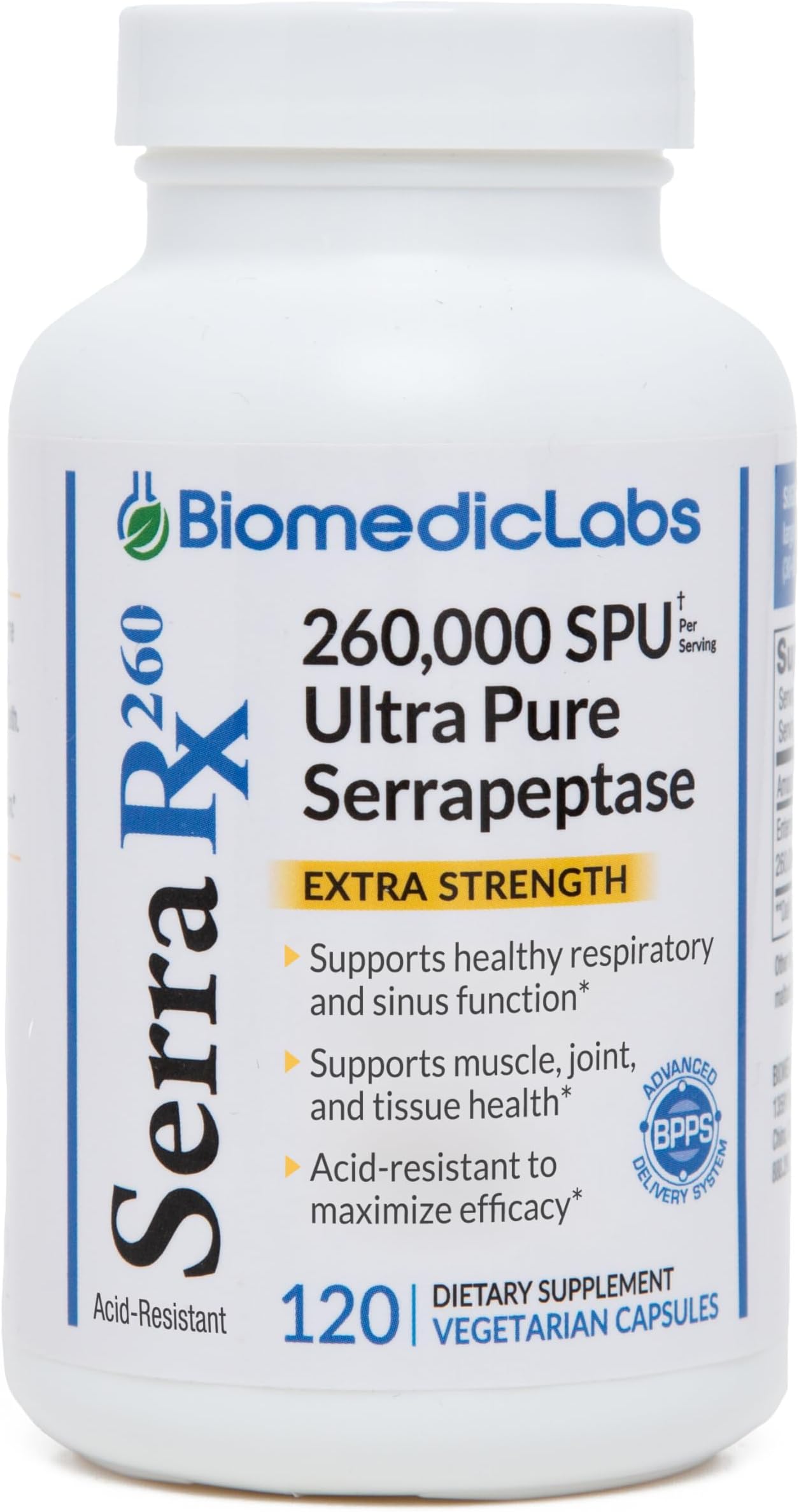 Serra-RX 260,000 SU Serrapeptase - Enteric Coated Proteolytic Systemic Enzyme, Non-GMO, Gluten Free, Vegan, Supports Sinus, Immune & Lung Health, 120 Veg Capsules
