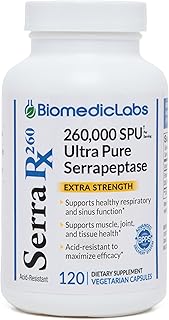 Serra-RX 260,000 SU Serrapeptase - 120 Veg Capsules Acid-Resistant Proteolytic Systemic Enzyme, Non-GMO, Gluten Free, Vegan, Supports Sinus, Immune & Lung Health