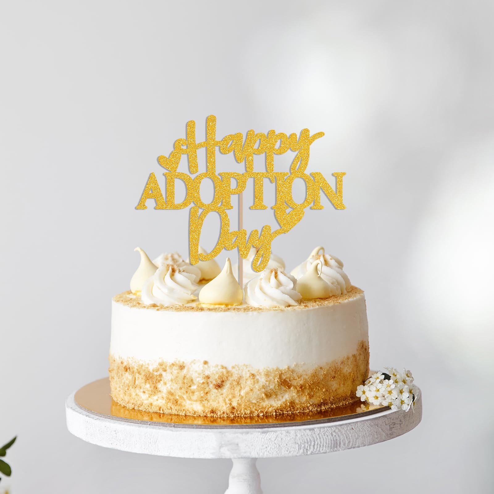 Happy Adoption Day Cake Topper - Love Makes a Family Cake Decor, Child Pet Adoption Anniversary Party Supplies Gold Glitter