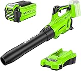 Greenworks 40V Akku Gebläse, Akku laubbläser mit 193 km/h Luftgeschwindigkeit, Luftmenge 14,2 m³/min, Verstellbare Düse, Stufenlose Geschwindigkeit (mit 2Ah Akku & Ladegerät)