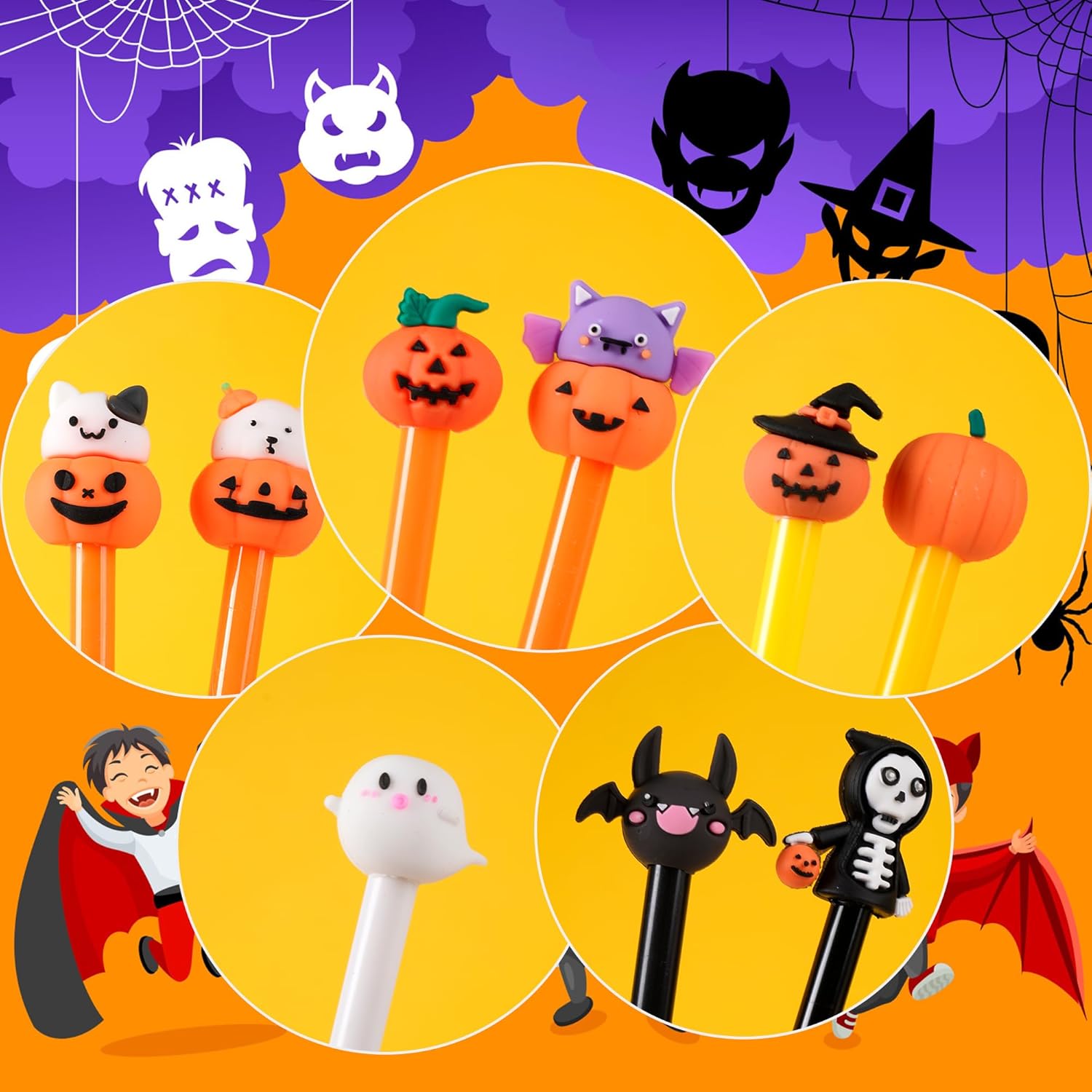 SAIWEILAI ONLINE 100 Halloween Pens Gel Ink Pen Cute Pumpkin Pen Skull Wizard Rollerball Pens for Halloween Supplies