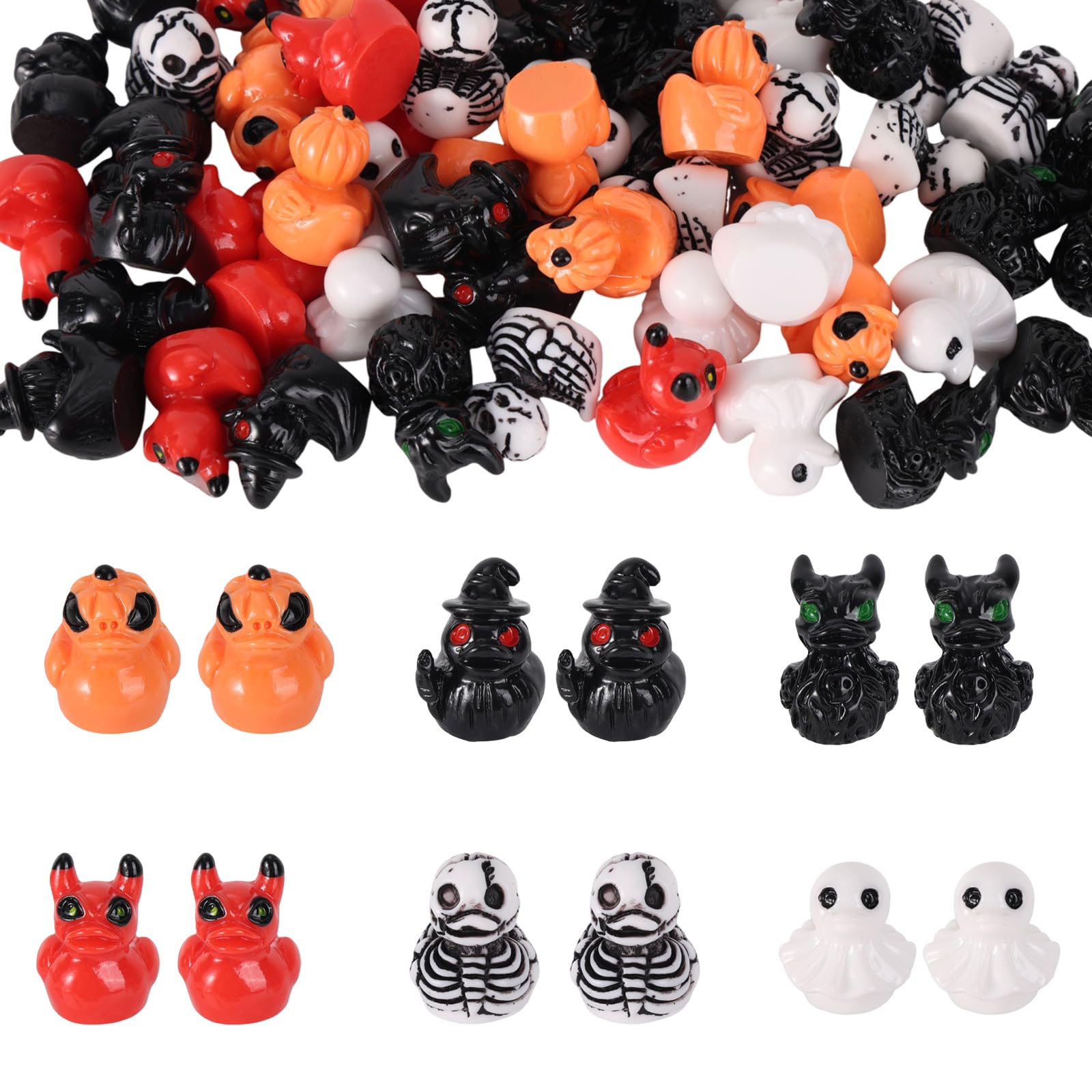 NQEUEPN 60pcs Halloween Mini Resin Ducks, 6 Styles Small Resin Ducks