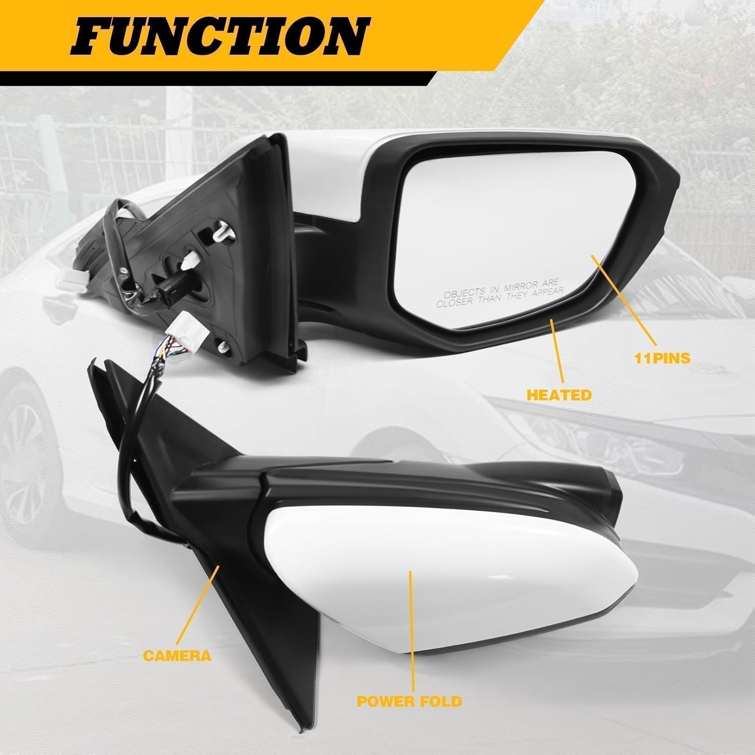 Right Side Mirror Assembly Compatible with Civic 2016-2021 Camera & Heated & Power Glass and Manual Folding 76208-TBC-A02ZA HO1321284 (White 11Pins)