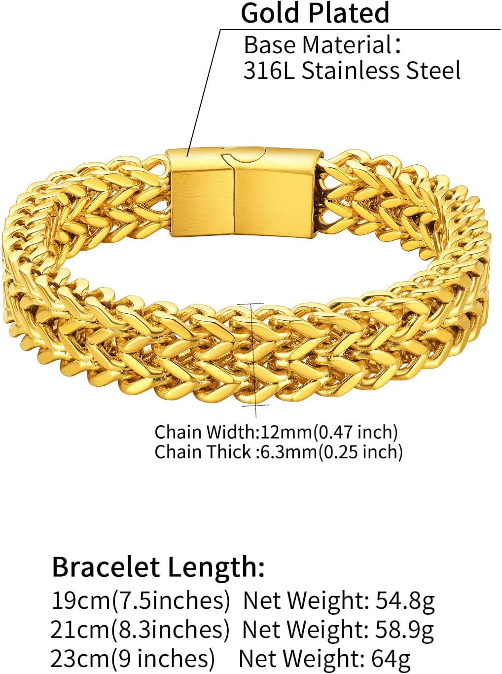 ChainsHouse Curb Chain Link Bracelet for Men Gold Plated Bracelets Wrist Band for Men