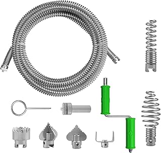 Spirale de nettoyage de canalisations 5 m,Professionnel Furet Plomberie,avec 6 têtes de coupe de déboucheur,5 m x 12mm,utilisation manuelle ou électrique,pour toilettes, déboucheur et canalisations
