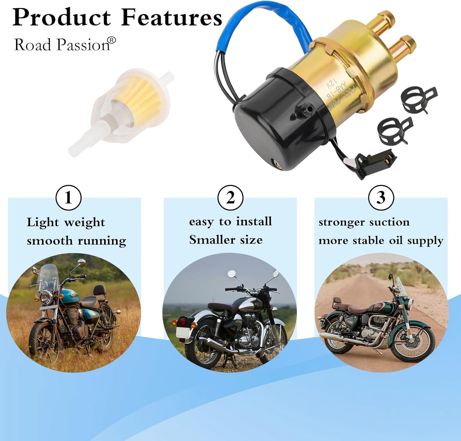 Road Passion 49040-1055 12v Electric Fuel Pump for Suzuki Intruder 700/1400/ Boulevard S50 Cavalcade 1400 GSX1100G Marauder 800 RF600R RF900R V star 650 XVS650 XV1000 XVS1100 Virago XV535 1000