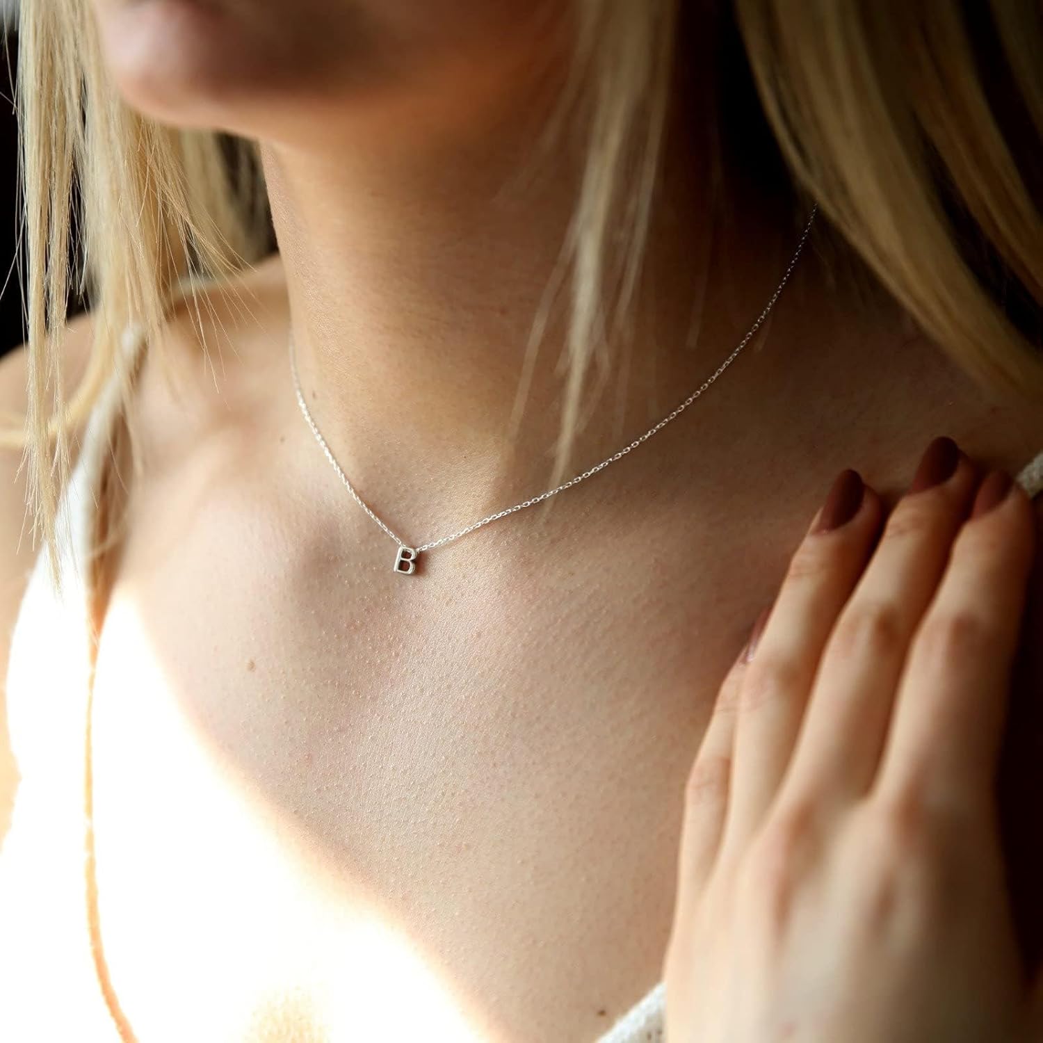 Cute Necklaces for Women, Dainty Silver Initial Necklaces Simple Silver Choker Aesthetic Tiny Letter Pendant Cute Necklace for Women - Image 3