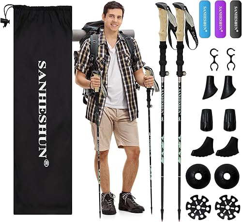 Bastones de senderismo para caminar, paquete de 2 unidades, aleación de aluminio ligera de 5 secciones con bloqueo antigolpes y cierre rápido, mango