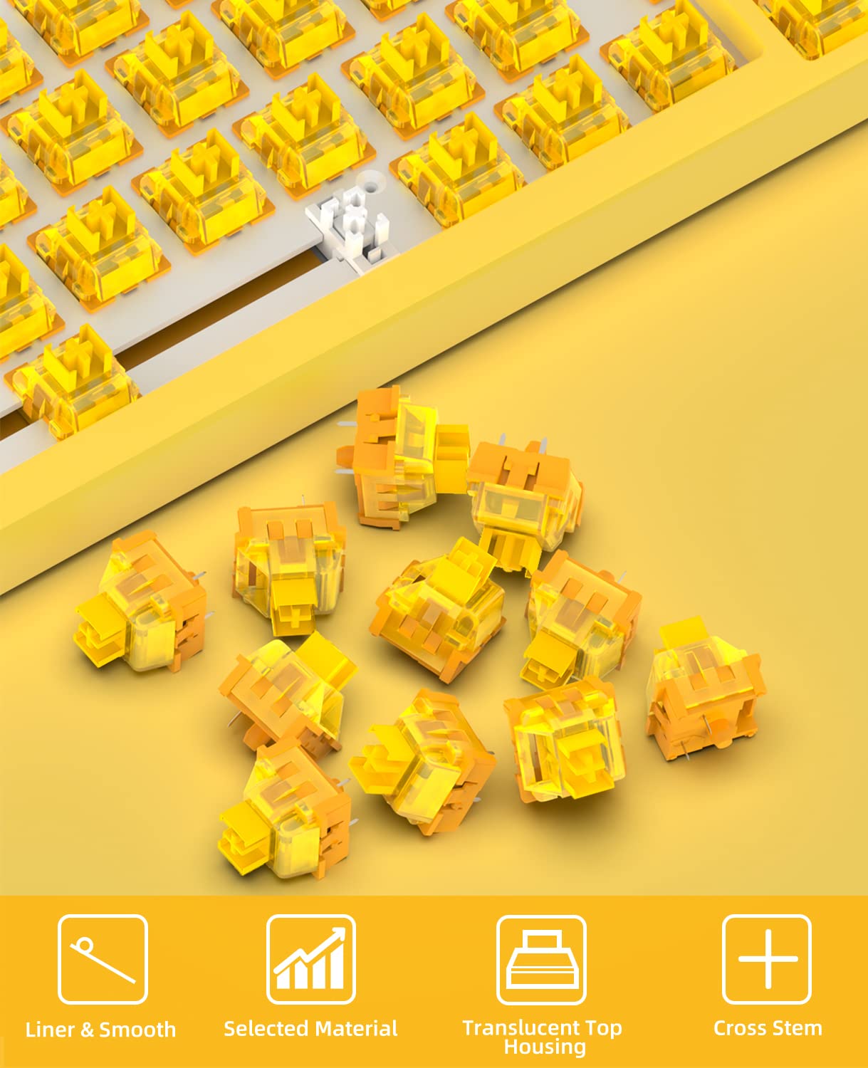 MAGIC-REFINER x Banana Yellow Switches for Mechanical Keyboard DIY, 38gf Linear Keyswitch 3 Pins, Pre Lubed with POM Stem Compatible for MX Mechanical Keyboard Switches Set (100PCS,Yellow)