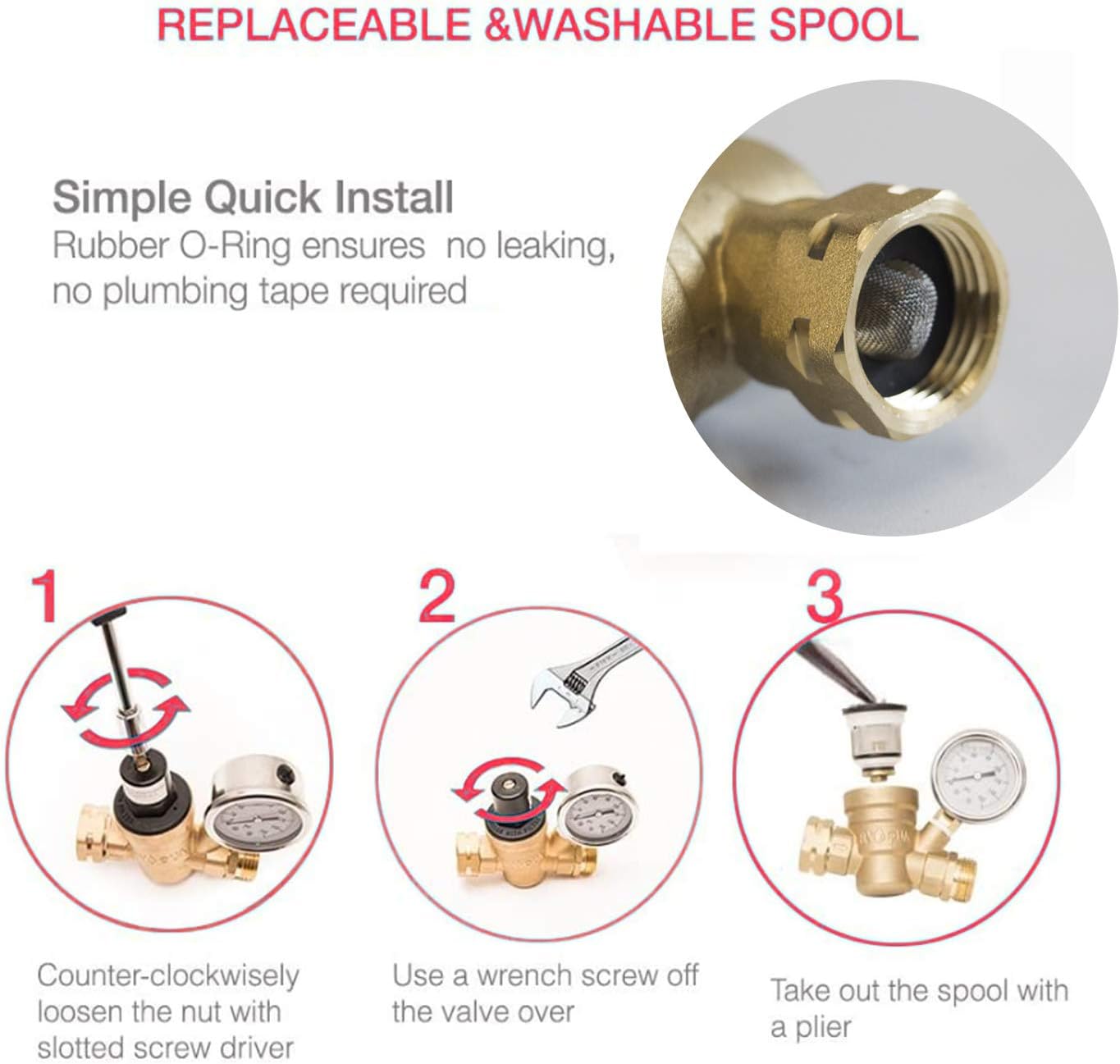 Hourleey Water Pressure Regulator Valve, RV Brass Water Pressure Regulator with Gauge and Inlet Screened Filter for Camper Trailer : Automotive