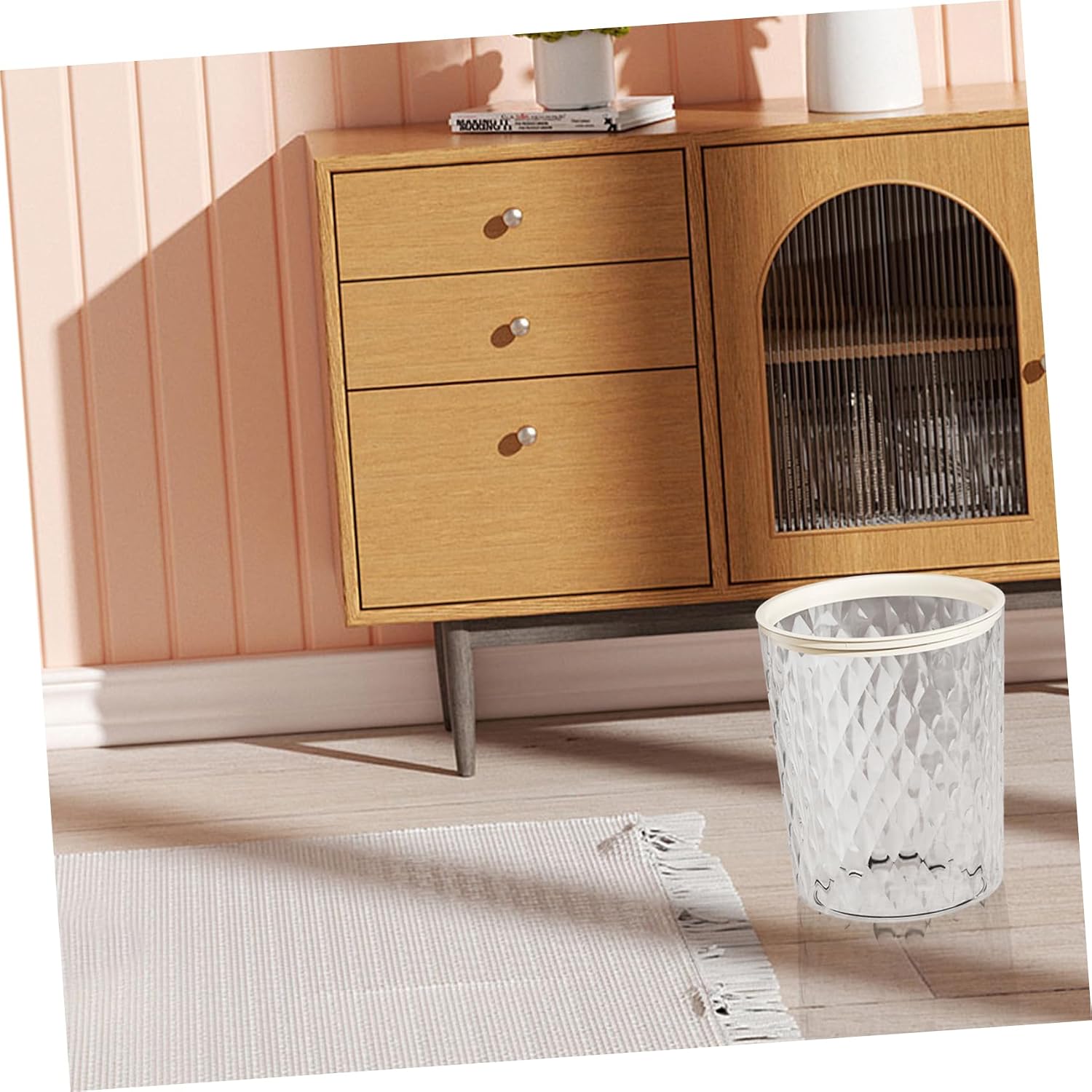 Transparent Bathroom Trash Can Compact Garbage Bin for Kitchen Office and Dorm Use Pet Material Easy to Space-Saving Design