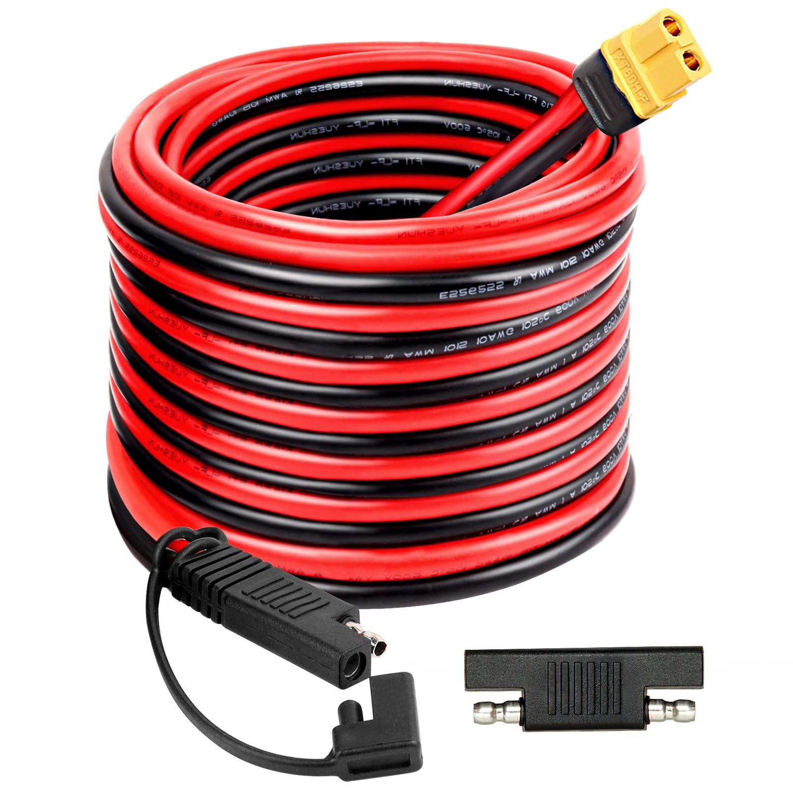 MOOKEERF Przedłużacz złącza SAE do XT60 10 AWG 50 m, XT60 żeński do SAE z adapterem polaryzacyjnym SAE do przenośnej stacji zasilania, generatora słonecznego
