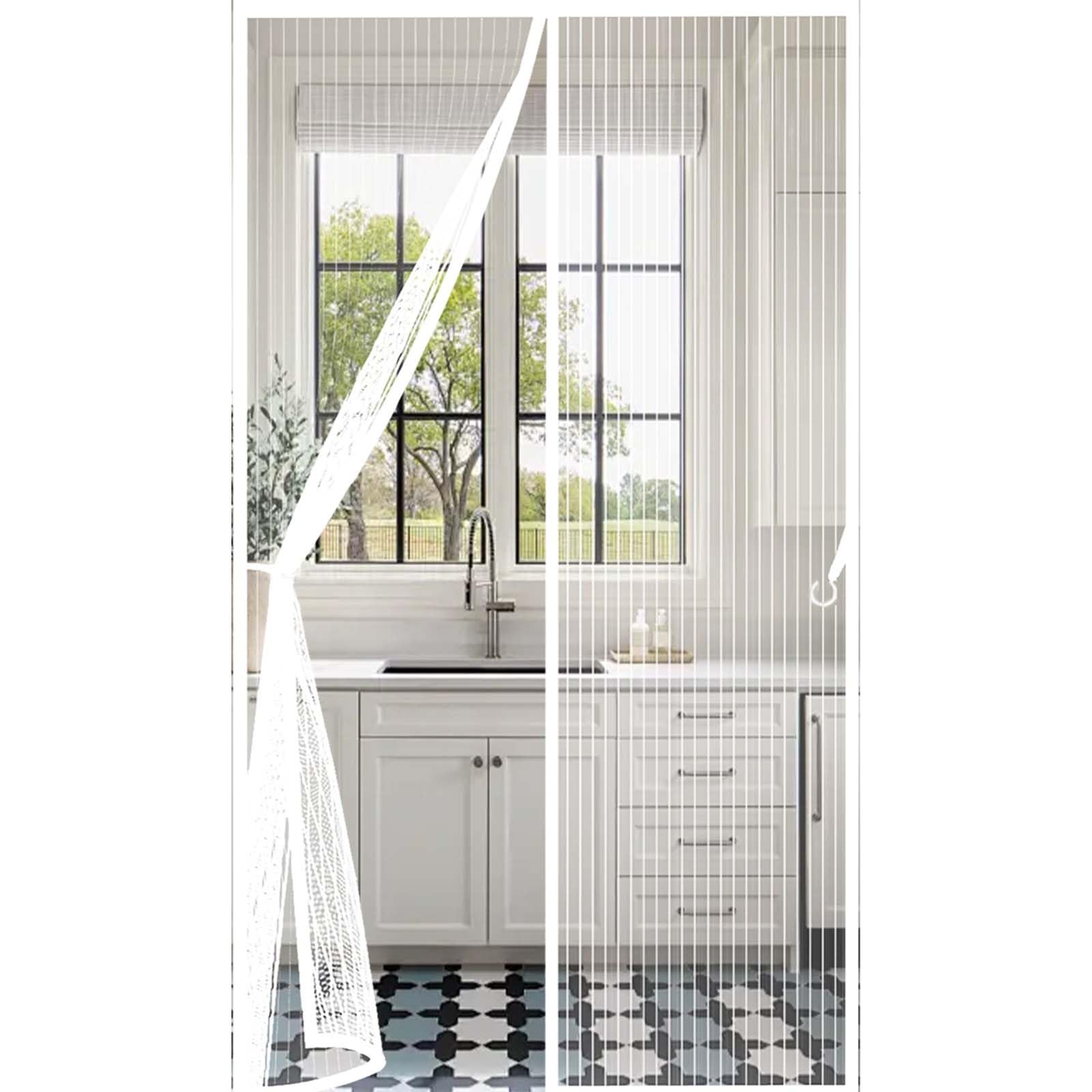 Magnetic Fly Screen Door 115 x 255 cm Powerful Magnets and Full Frame Magic Tape, No Drill Installation Mosquito Proof Door Curtains Lets Fresh Air in, Hundreds of Sizes, White