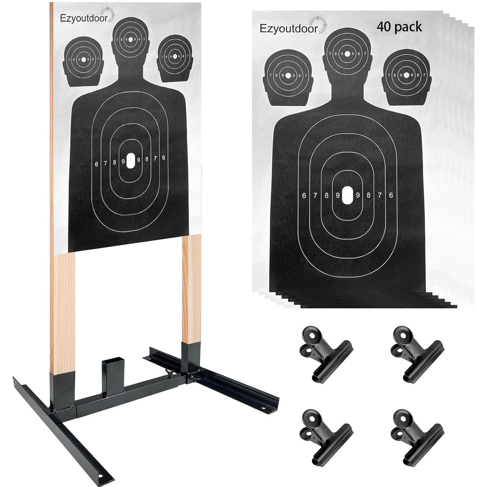 Adjustable Shooting Target Stand with 40 Paper Targets – Durable, Wind-Resistant Iron Base, Easy Assembly, Ideal for USPSA, IDPA, and Outdoor Shooting Ranges