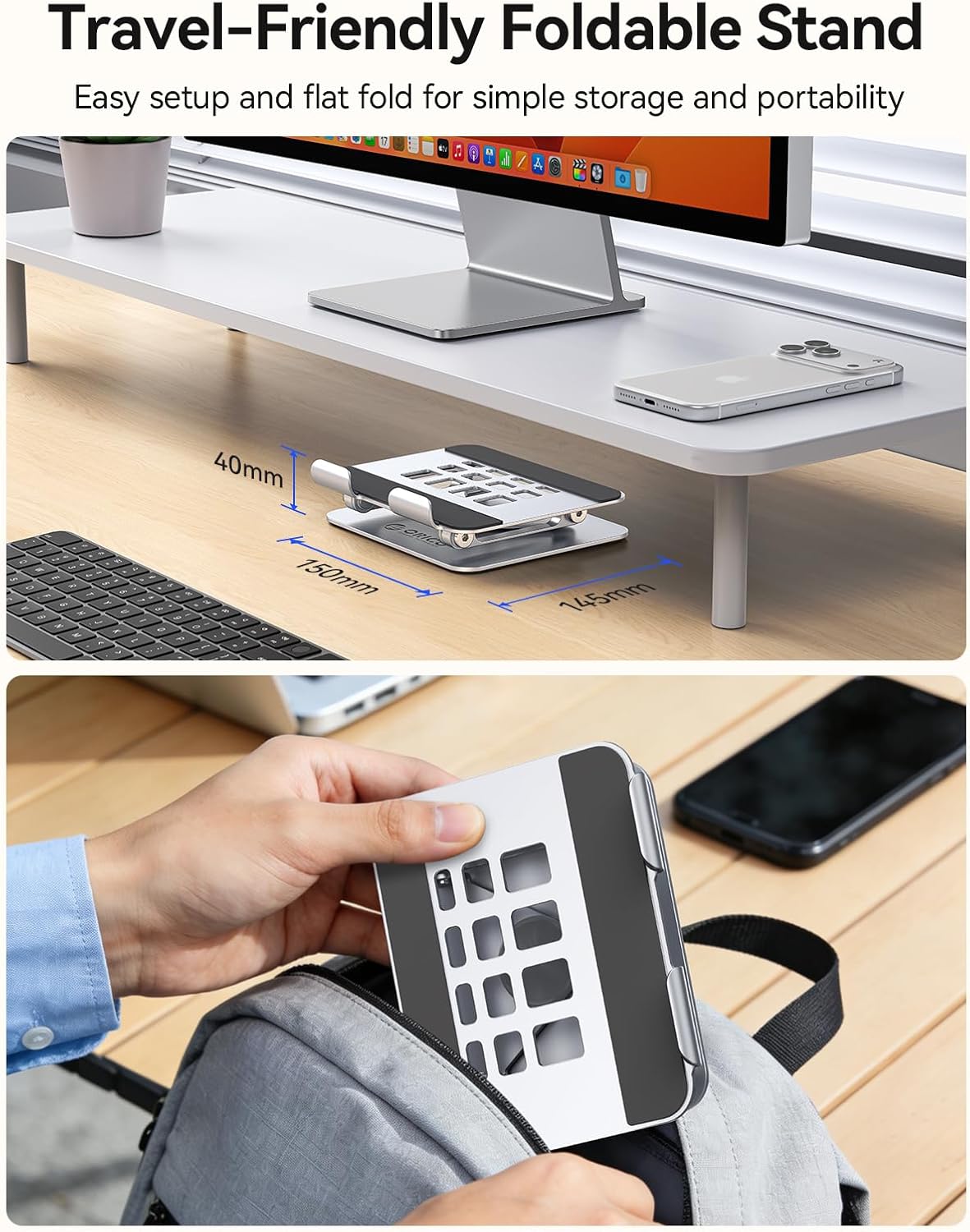 ORICO 360° Rotating Tablet Stand for iPad up to 12.9 Inch, Foldable Tablet Stand for Desk, Aluminum Alloy, Compatible with iPad Pro/Air/Mini, Kindle, Galaxy Tab, Fire, iPhone, Switch - FB2, Silver