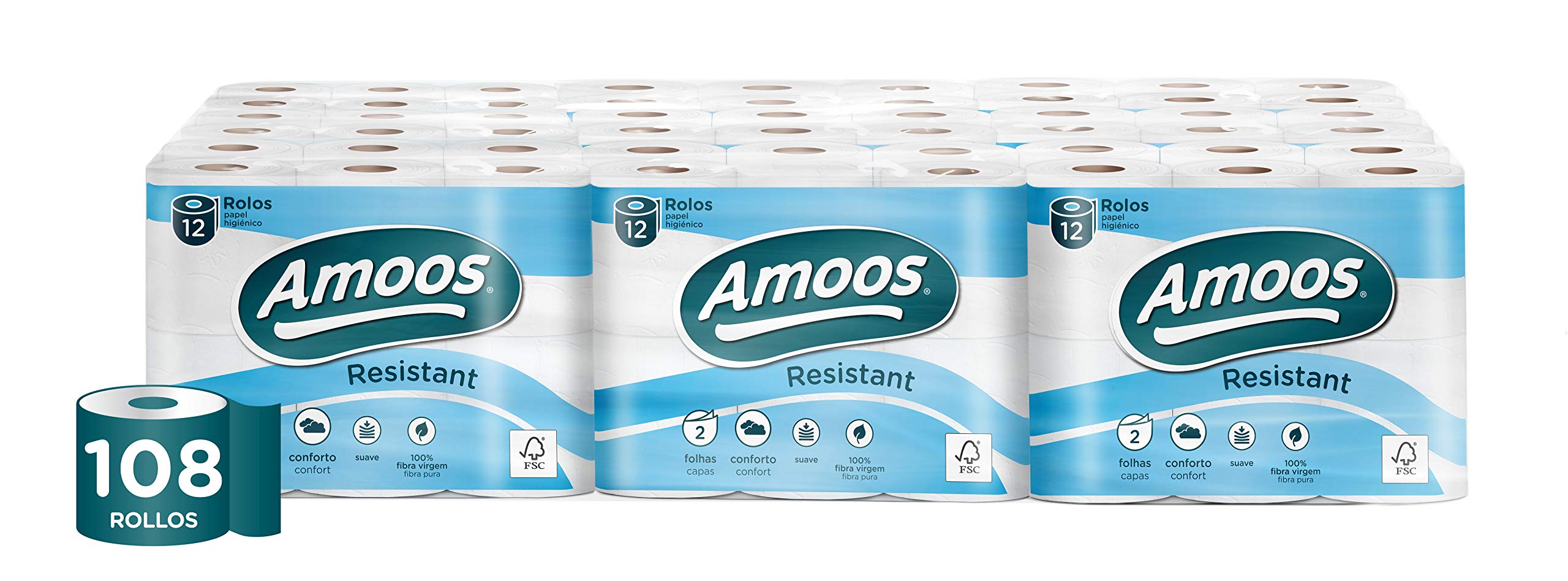 Amoos Papel Higiénico 2 Capas Resistant 108 Rollos 4006 g