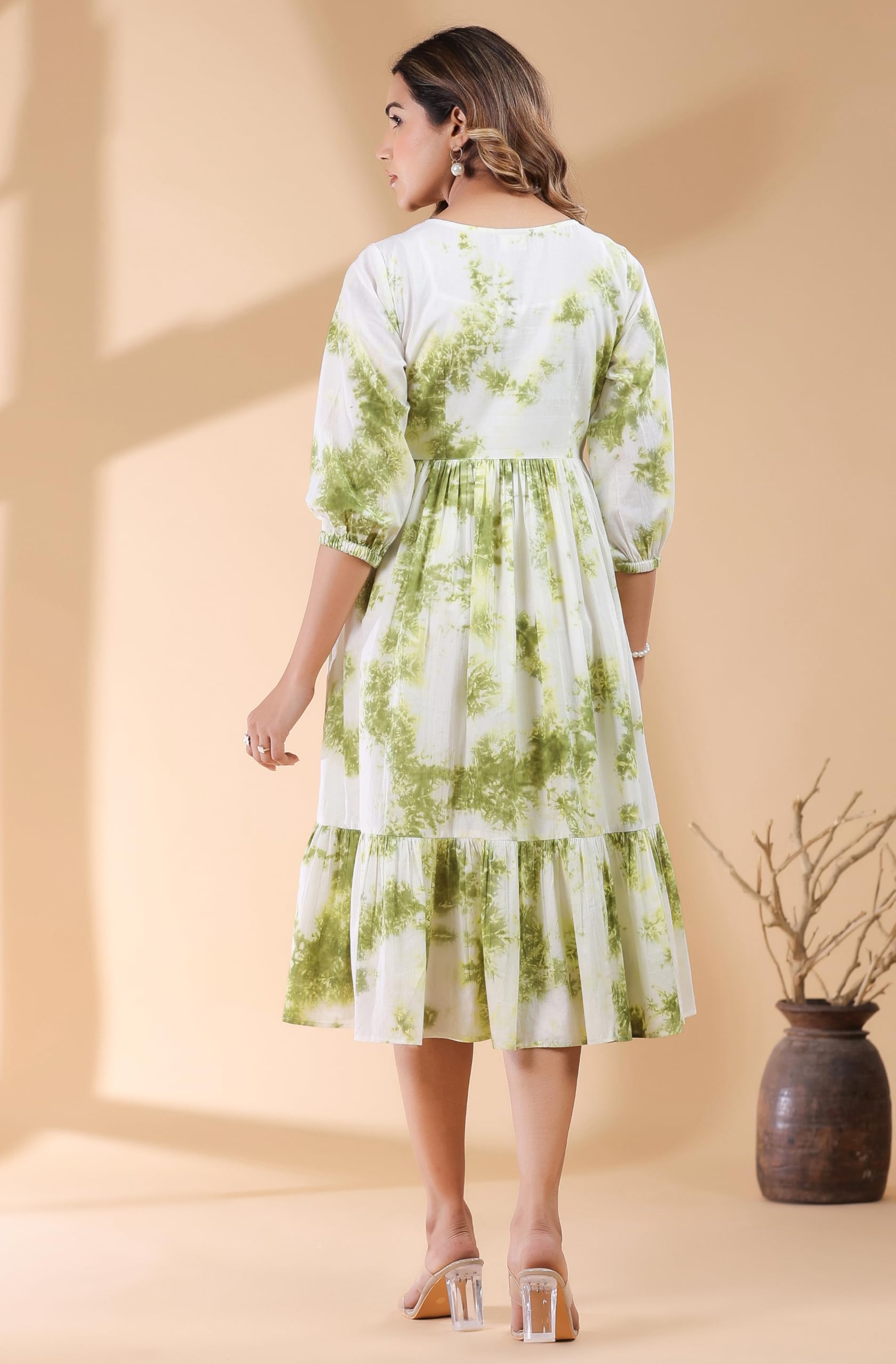 Janasya Robe à volants tie & dye en pur coton pour femme