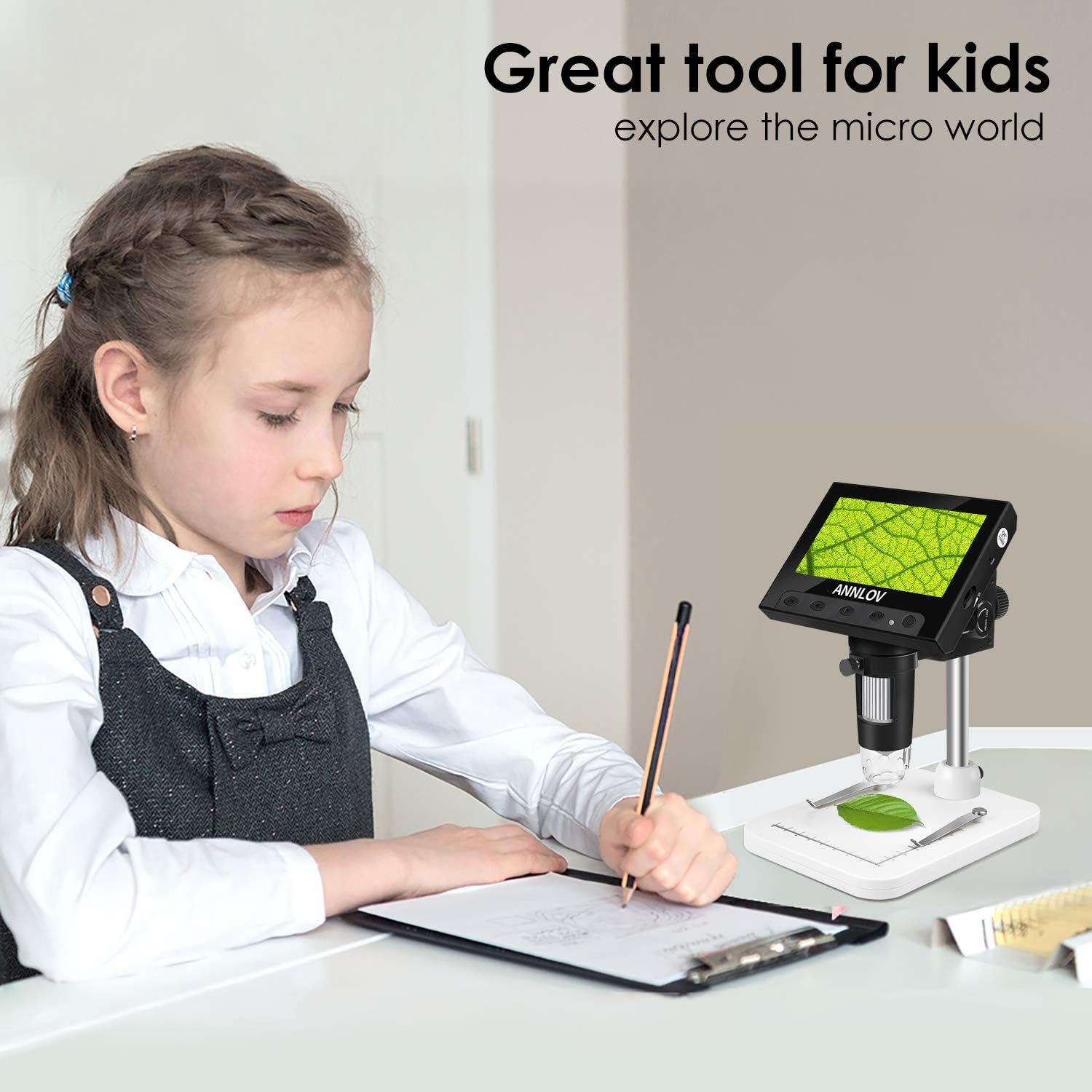 Buy 1 get 1 4.3 Inch Coin Microscope,ANNLOV 50X-1000X Magnification LCD Digital Microscope with 8 Adjustable LED Lights for Kids and Adults for Coin/Stamps/Plants/Soldering