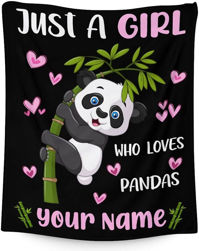 Mercuryelf Custom Panda Throw Blanket - Soft, Fuzzy & Warm - 40x50 Inches Flannel Blankets for Travel, Office - Black Cute Throws Gift for Girls