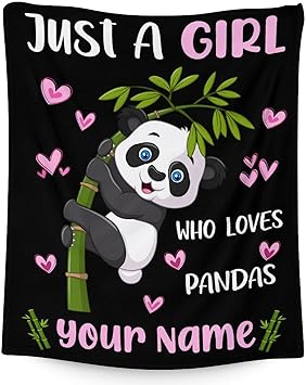 Mercuryelf Custom Panda Throw Blanket - Soft, Fuzzy & Warm - 40x50 Inches Flannel Blankets for Travel, Office - Black Cute Throws Gift for Girls