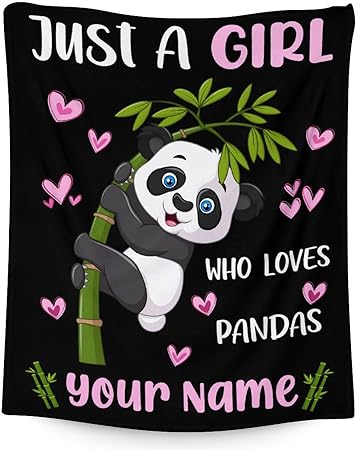 Mercuryelf Custom Panda Throw Blanket - Soft, Fuzzy & Warm - 40x50 Inches Flannel Blankets for Travel, Office - Black Cute Throws Gift for Girls