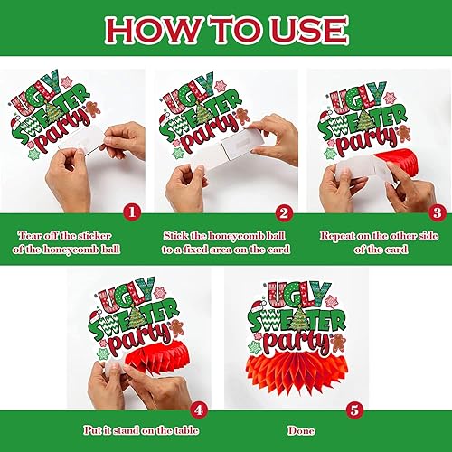 Miniatura 4 de 12 piezas de suéter feo para decoración de fiesta, centros de mesa de nido de abeja, suéter feo de Navidad, decoración de mesa de suéter feo de