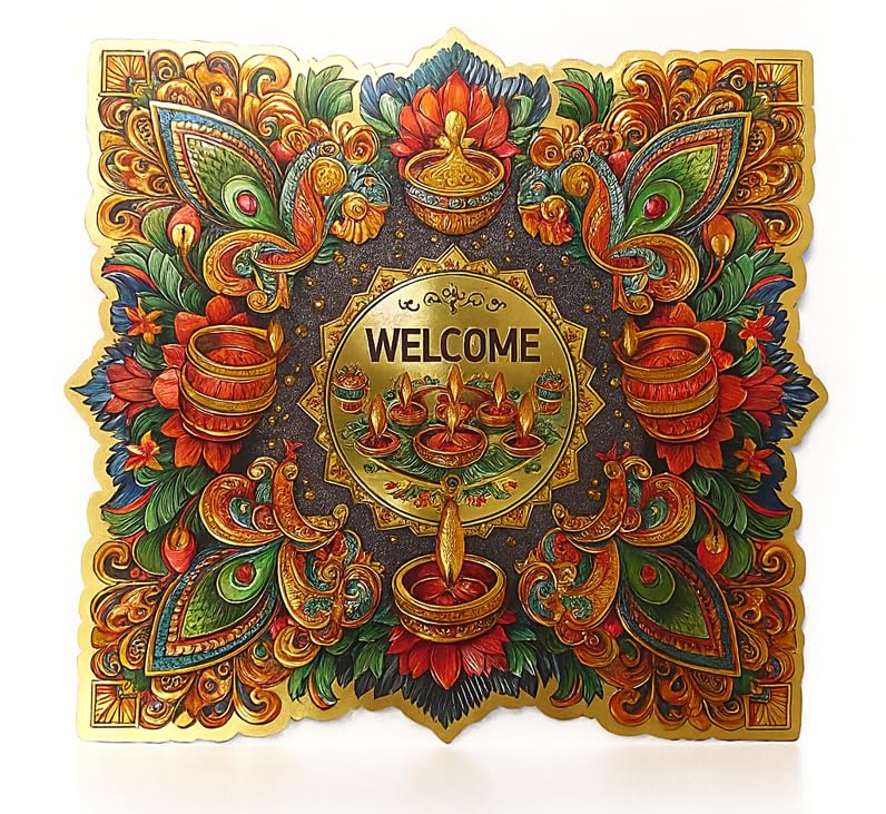 UNIq Diwali 24K Gold Foil Plated 3D Self Adhesive Rangoli Stickers | Handcrafted Floor & Wall Decoration | Home Decor Temple Entrance Mandir Pooja Interior Stickers | Pack of 1 (9.5 inch) ? D9-image-47