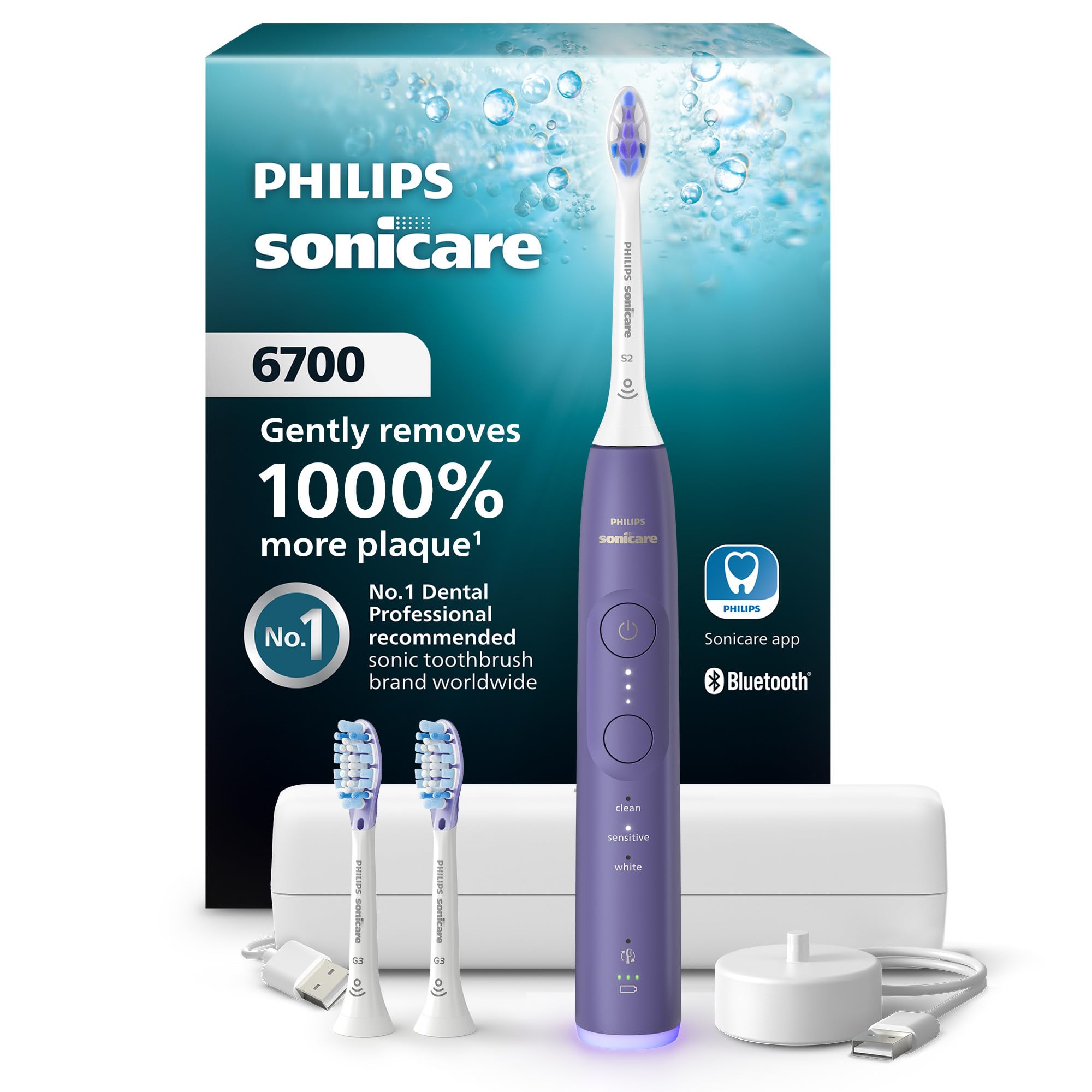 Philips Sonicare Spazzolino elettrico serie 6700 - Tecnologia Sonicare di nuova generazione, sensore di pressione, 9 impostazioni di spazzolatura, SmarTimer, BrushPacer, 21 giorni di autonomia