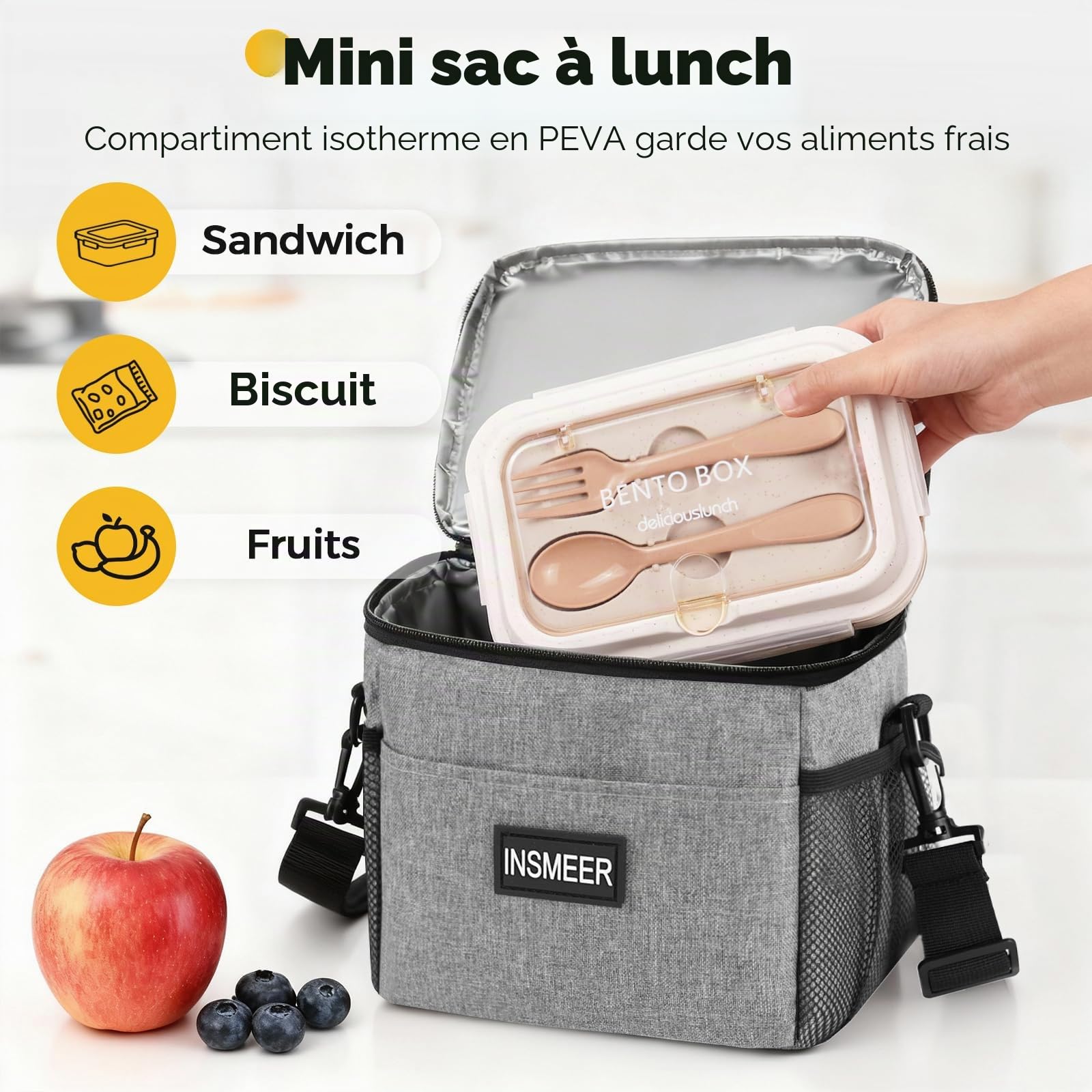 INSMEER Sac isotherme à roulettes 35 l avec sac à déjeuner et doublure rigide pliable 2 en 1 | Doublure rigide pliable, isolée 2 en 1, pour pique-nique, camping, plage, courses, glacière sur roue, 36 canettes