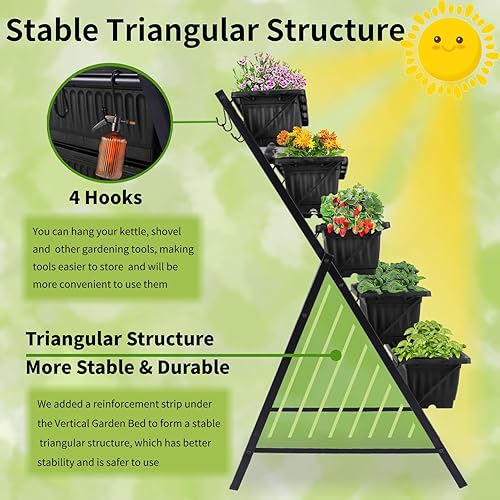 Miniatura 4 de Homdox Cama de jardín vertical de 3.74 pies, maceta elevada vertical de 5 niveles, 23 x 26 x 45 pulgadas, cama elevada para jardín al aire libre con