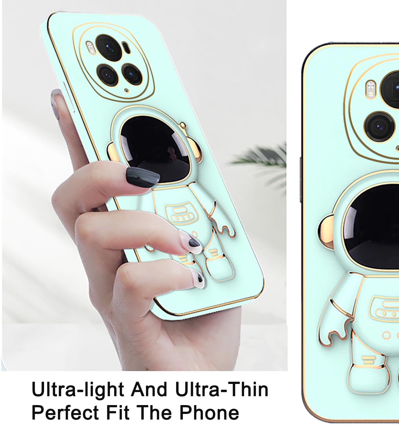 Anlalish Compatible With Honor Magic 6 Lite Case Silicone Cute Cases With Astronaut Stand, Phone Case For Honor Magic 6 Lite Slim Plating Protection Shockproof Cover (White