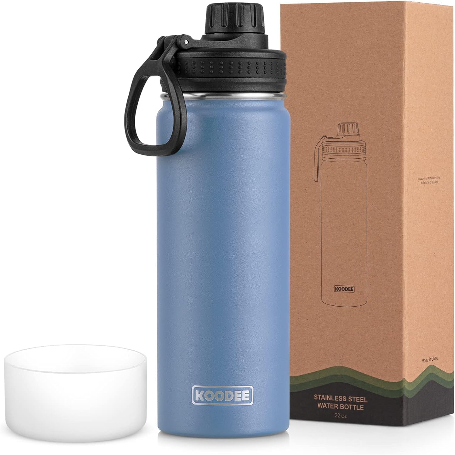 Koodee Insulated Water Bottle, 22 oz Stainless Steel Double Wall Vacuum Wide Mouth Sport Bottle with Leakproof Spout Lid (Royal Blue)