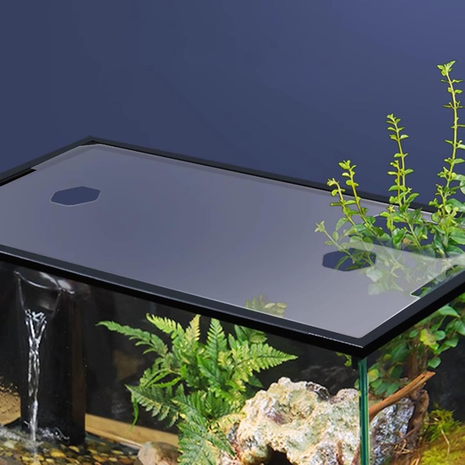 Aquarium Lid Cover with Frame, Sturdy, Transparent, Prevents from Jumping Out, Quick Installation, with Feeding Holes, for 43, 43cmx25.5cmx1.2cm