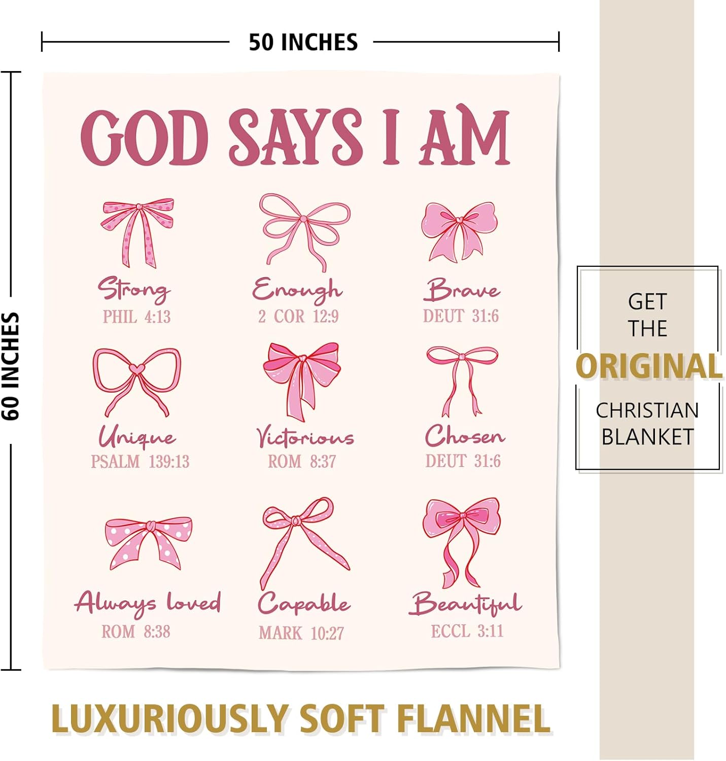 Christian Gifts for Women, Christian Bow Blanket, Baptism Gifts for Girls, Religious Inspirational Spiritual Gift on Valentines Day Birthday, God Says I Am Bible Verse Throw Blankets 50"x60" - Image 7