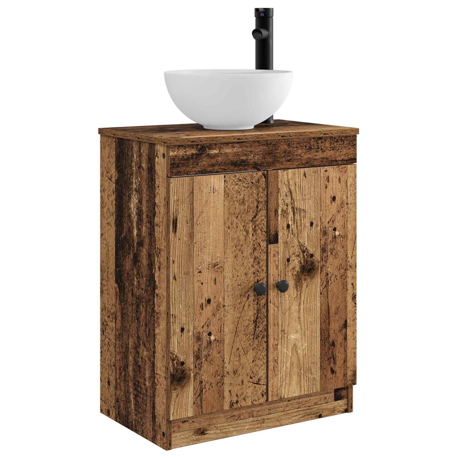 Mueble de baño con lavabo de madera envejecida y armario para aseo de invitados de 54x35x83 cm